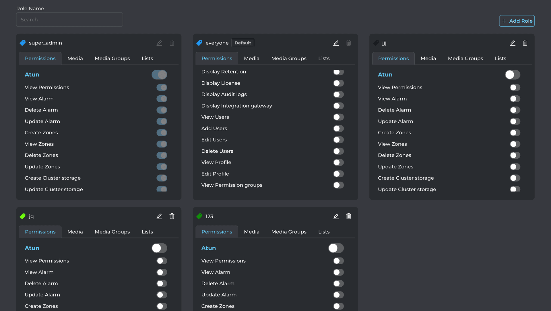 Before: Multiple role panels with flat lists and no responsiveness